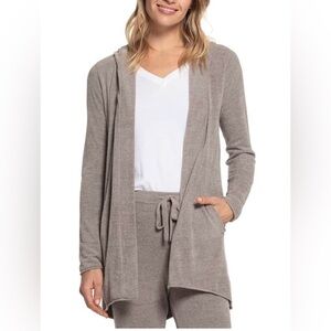 Barefoot Dreams cozychic ultra lite hooded cardigan women’s L large sweater tan